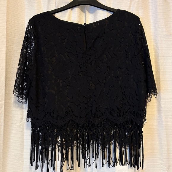 Romeo & Juliet Couture Lace Layered Fringe Short Sleeve Crop Top, Size S - Picture 5 of 16